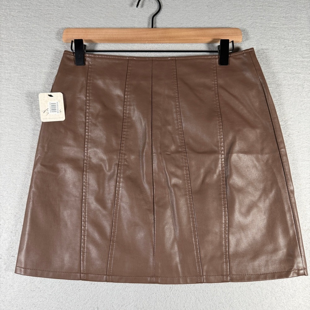 Free People Brownstone Vegan Leather‎ Mini Skirt OB1542699 Brown Size 4 NWT